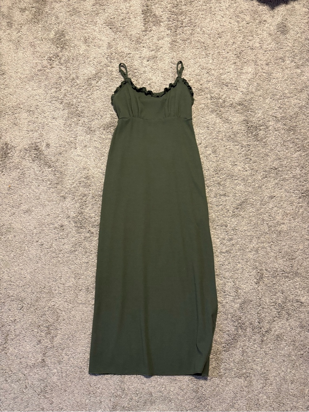Francesca's Collections Olive Ruffle-Trim Maxi Dress